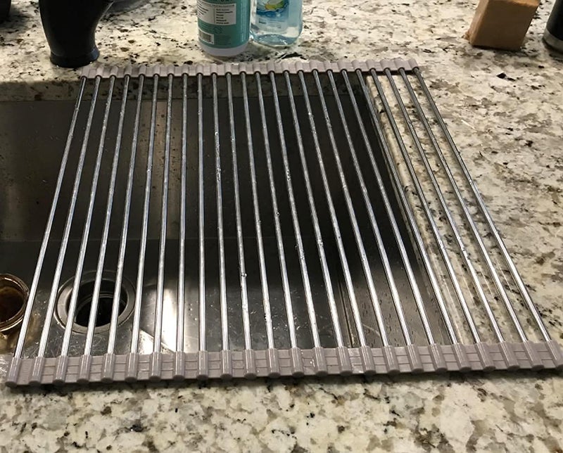 Ahyuan Roll up Dish Drying Rack Over The Sink Kitchen Roll up Sink Drying Rack Portable Dish Drainer Foldable Dish Drying Rack (Warm Gray, 17.8''X15.8'') - Image 1